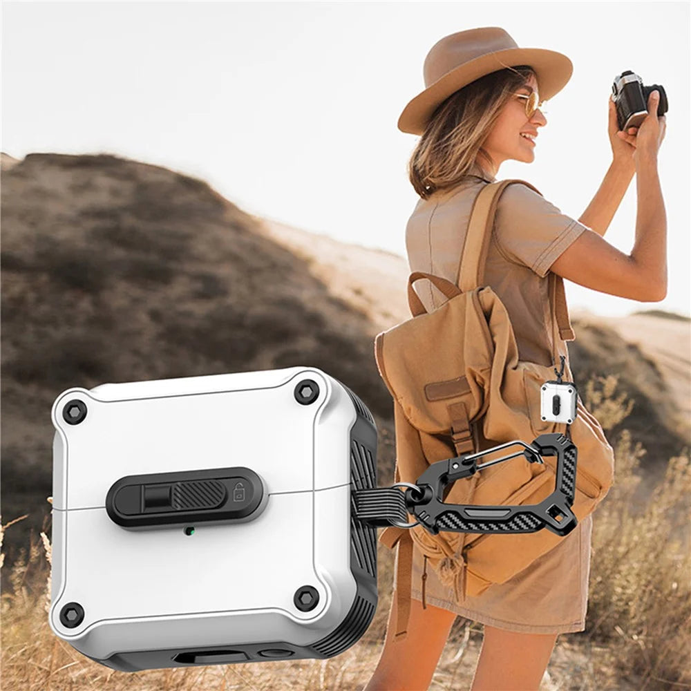 For Samsung Galaxy Buds3 Pro  /  Buds3 Case TPU + PC Earphone Cover with Front Lock Carabiner Clip - White - 4