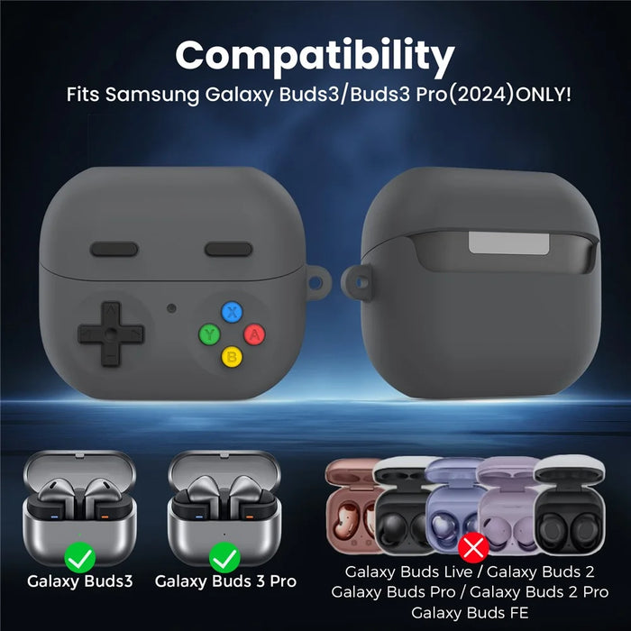 AHASTYLE PT-DD11 For Samsung Galaxy Buds3 Pro Silicone Case Game Console Design Split Protective Cover with Carabiner / Strap - Dark Grey - 3