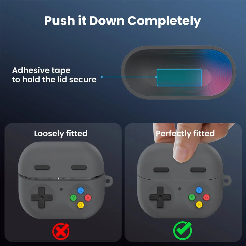 AHASTYLE PT-DD11 For Samsung Galaxy Buds3 Pro Silicone Case Game Console Design Split Protective Cover with Carabiner / Strap - Dark Grey - 4