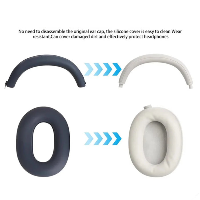 For Sony WH-1000XM6 Silicone Case Set with Headband Cover Headphone Protective Earpads Caps - Dark Blue - 5