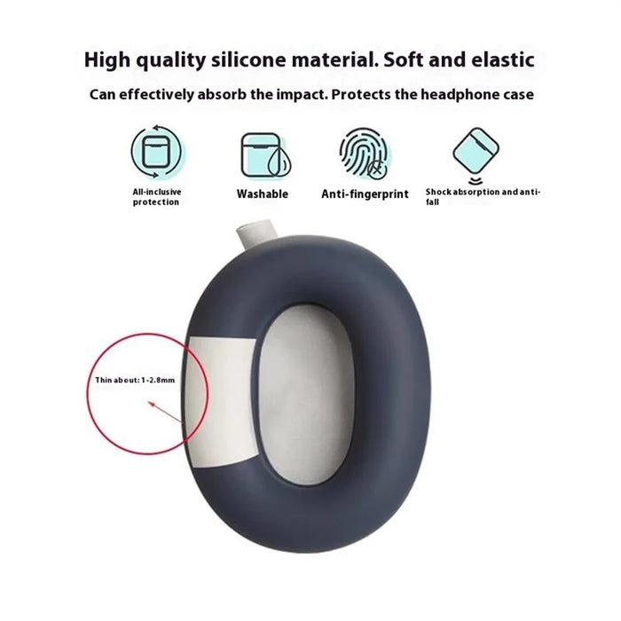 For Sony WH-1000XM6 Silicone Case Set with Headband Cover Headphone Protective Earpads Caps - Dark Blue - 6