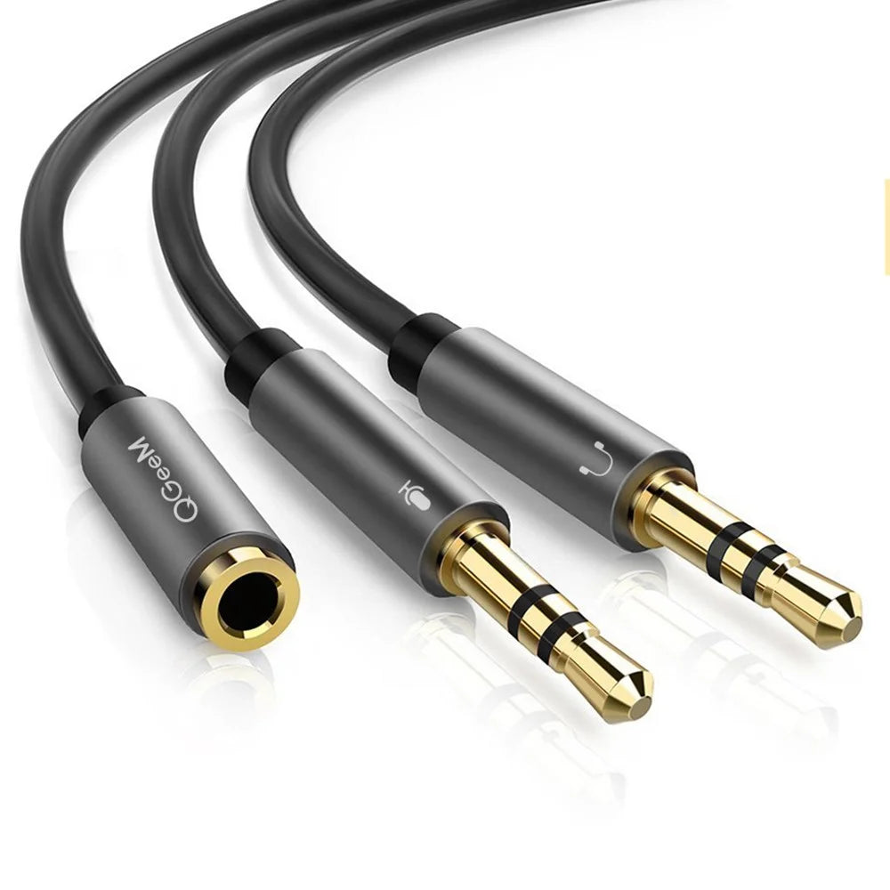 QGEEM AU06 PC Headset Splitter 3.5mm Female to 2x3.5mm Microphone Headphone Adapter - 1