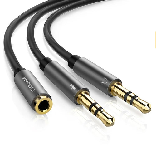 QGEEM AU06 PC Headset Splitter 3.5mm Female to 2x3.5mm Microphone Headphone Adapter - 1