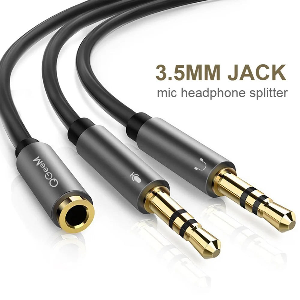 QGEEM AU06 PC Headset Splitter 3.5mm Female to 2x3.5mm Microphone Headphone Adapter - 3