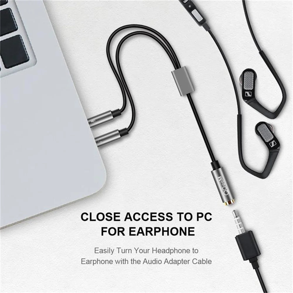 QGEEM AU06 PC Headset Splitter 3.5mm Female to 2x3.5mm Microphone Headphone Adapter - 5