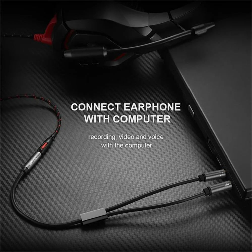 QGEEM AU06 PC Headset Splitter 3.5mm Female to 2x3.5mm Microphone Headphone Adapter - 7