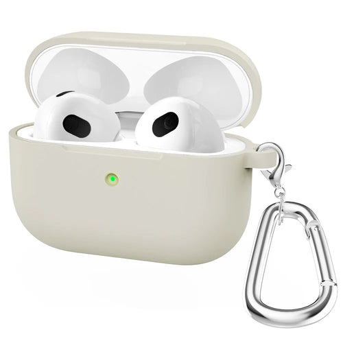 For Apple AirPods 3 Silicone Protective Earphone Case Cover with Carabiner  - Beige - 1