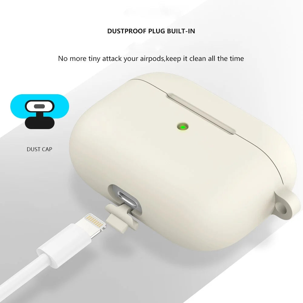 For Apple AirPods 3 Silicone Protective Earphone Case Cover with Carabiner  - Beige - 4
