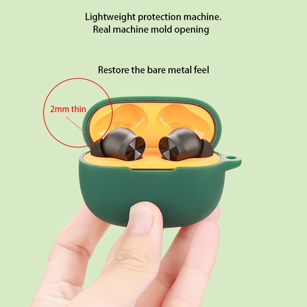 For Realme Buds T200x Protective Case Bluetooth-Compatible Earbuds Silicone Cover with Hook - Blackish Green - 3