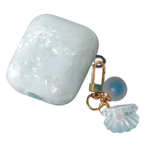 Earphones Case with Pearl Seashell Charm For Apple AirPods with Wireless Charging Case (2019)  /  AirPods with Charging Case (2019)  /  (2016) - Blue - 1