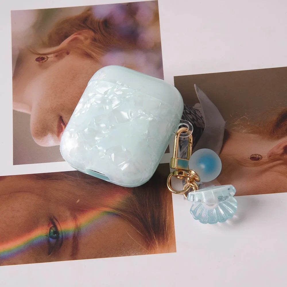 Earphones Case with Pearl Seashell Charm For Apple AirPods with Wireless Charging Case (2019)  /  AirPods with Charging Case (2019)  /  (2016) - Blue - 2