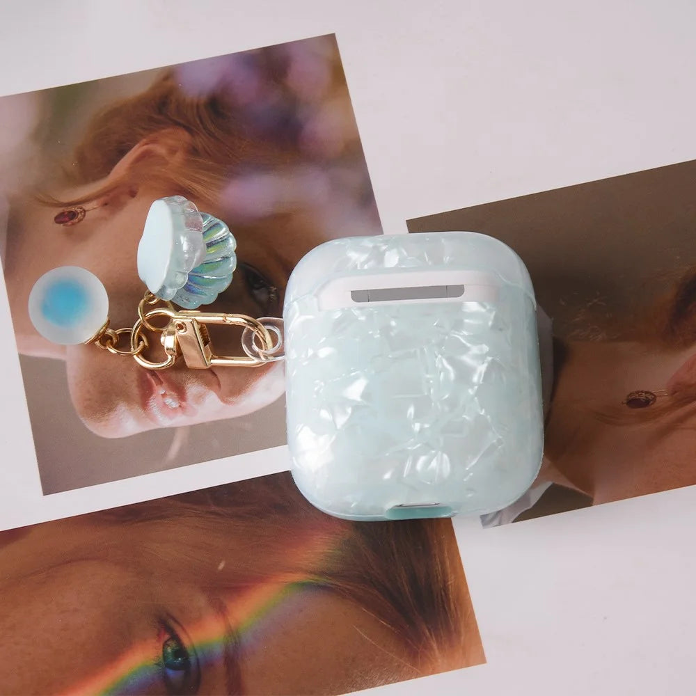 Earphones Case with Pearl Seashell Charm For Apple AirPods with Wireless Charging Case (2019)  /  AirPods with Charging Case (2019)  /  (2016) - Blue - 3