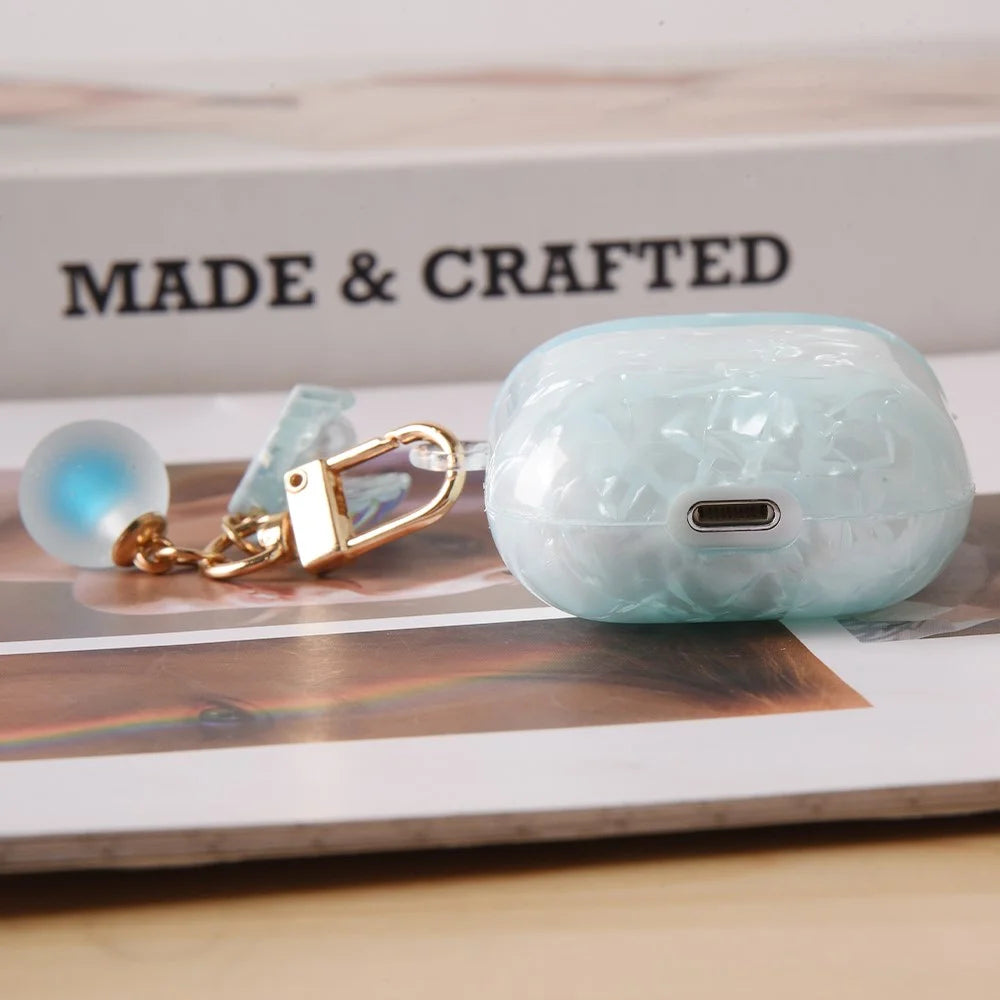 Earphones Case with Pearl Seashell Charm For Apple AirPods with Wireless Charging Case (2019)  /  AirPods with Charging Case (2019)  /  (2016) - Blue - 4