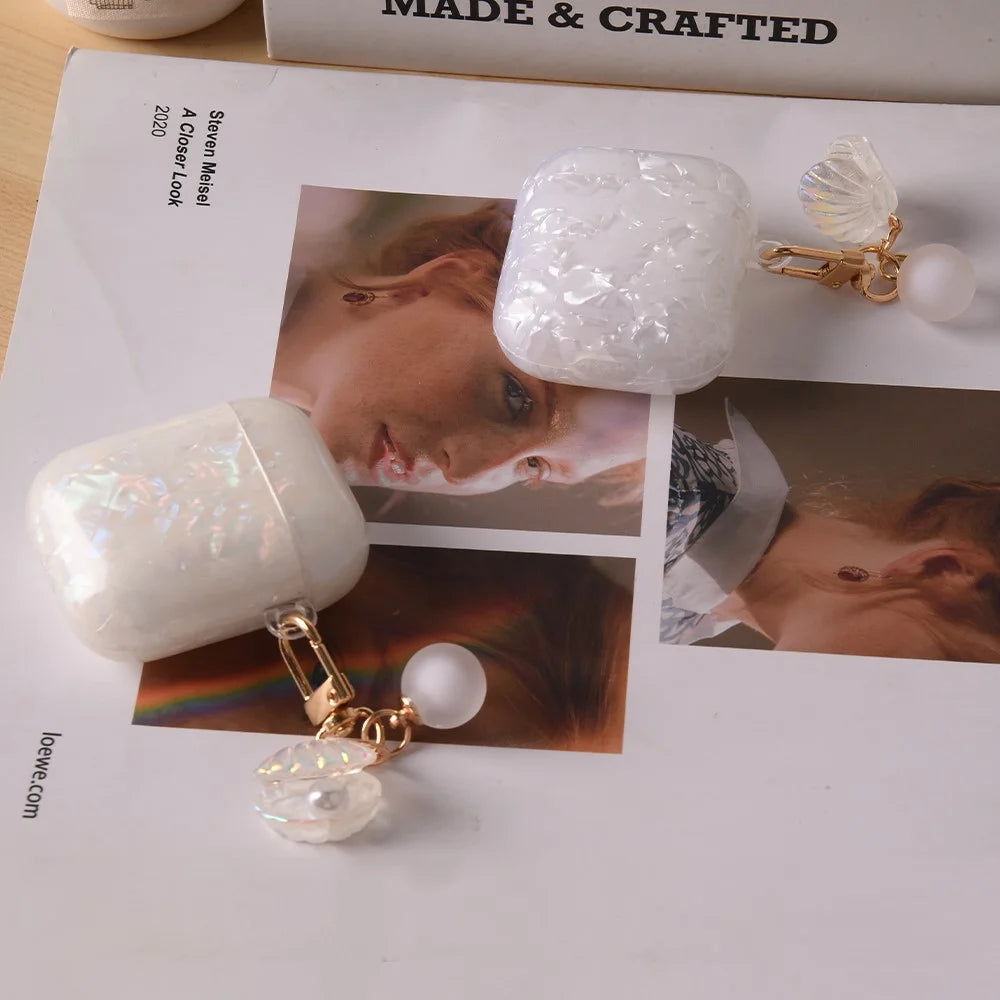 Earphones Case with Pearl Seashell Charm For Apple AirPods with Wireless Charging Case (2019)  /  AirPods with Charging Case (2019)  /  (2016) - Blue - 5