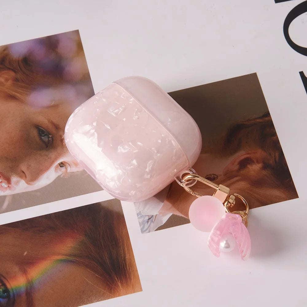 For Apple AirPods 3 Protective Case TPU Earphone Cover with Pearl and Seashell-Shaped Charm - Pink - 2