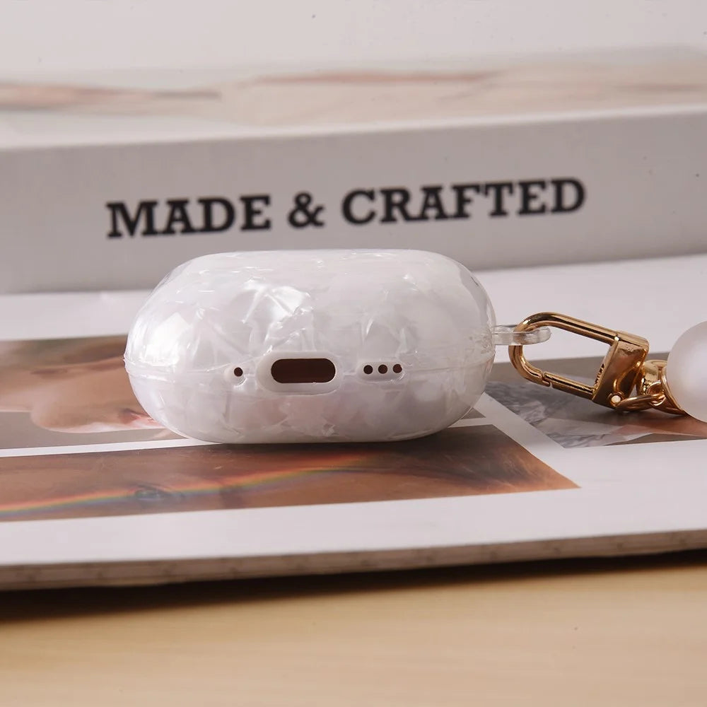 For Apple AirPods 3 Protective Case TPU Earphone Cover with Pearl and Seashell-Shaped Charm - Pink - 4