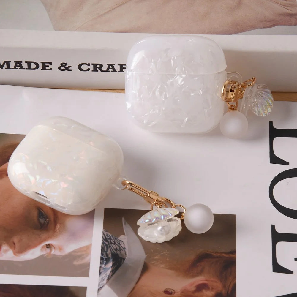 For Apple AirPods 3 Protective Case TPU Earphone Cover with Pearl and Seashell-Shaped Charm - Pink - 5