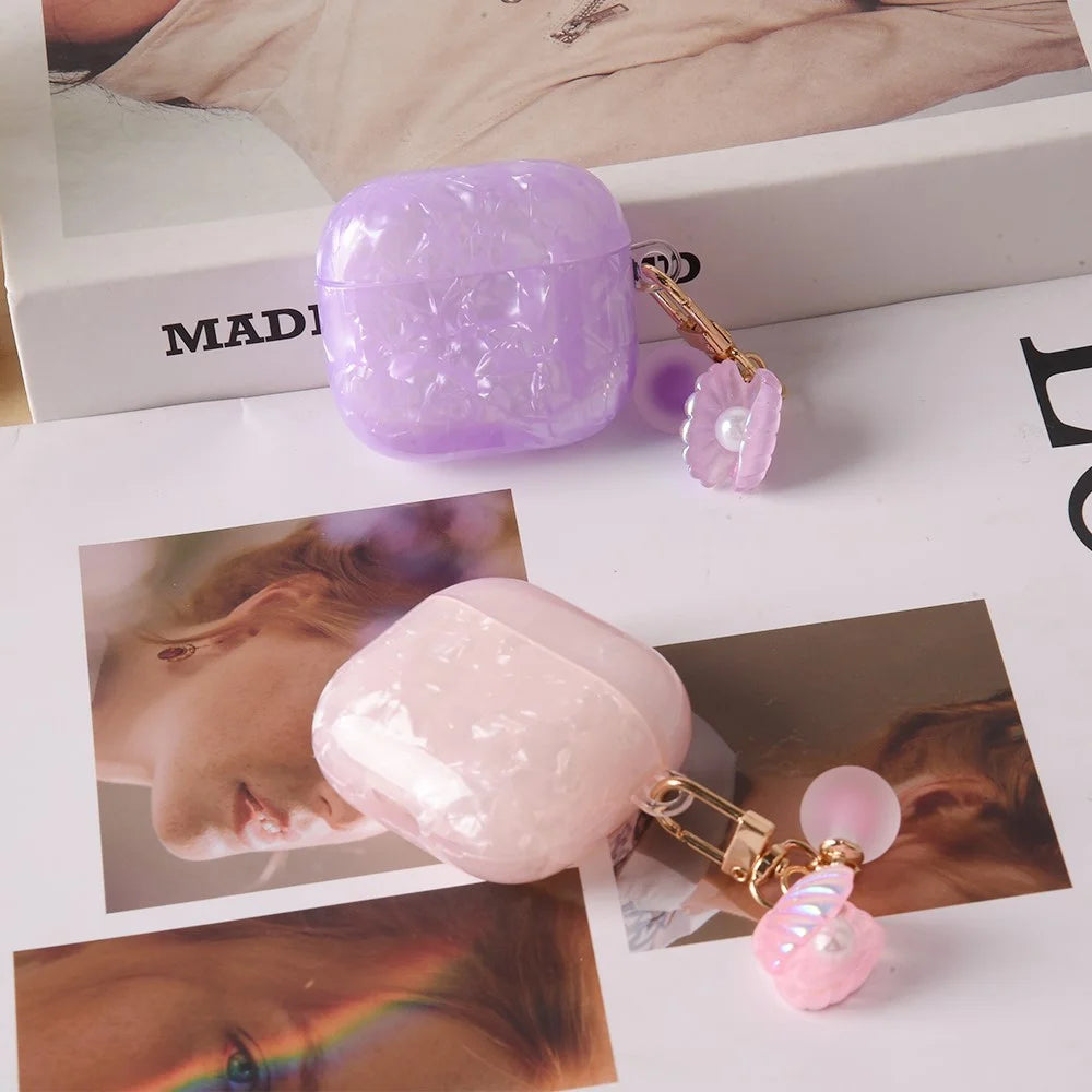For Apple AirPods 3 Protective Case TPU Earphone Cover with Pearl and Seashell-Shaped Charm - Pink - 6