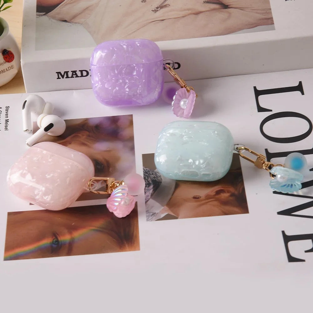 For Apple AirPods 3 Protective Case TPU Earphone Cover with Pearl and Seashell-Shaped Charm - Pink - 7