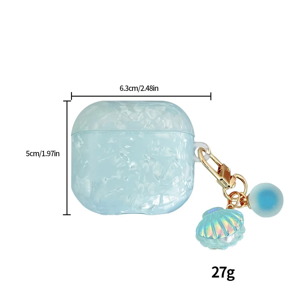 For AirPods 4 Protective Case TPU Earphone Cover with Pearl and Seashell-Shaped Charm - Blue - 7