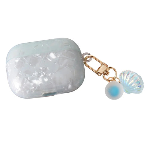 For Apple AirPods Pro Protective Case TPU Earphone Cover with Pearl and Seashell-Shaped Charm - Blue - 1