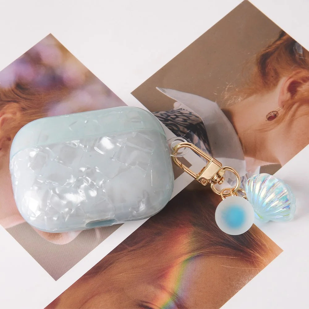 For Apple AirPods Pro Protective Case TPU Earphone Cover with Pearl and Seashell-Shaped Charm - Blue - 2