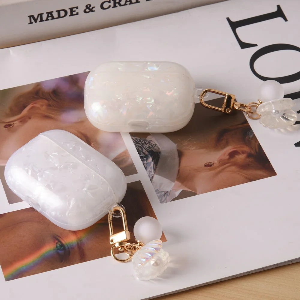 For Apple AirPods Pro Protective Case TPU Earphone Cover with Pearl and Seashell-Shaped Charm - Blue - 5