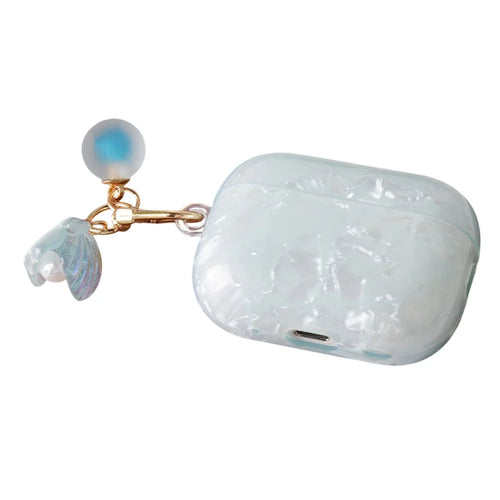 For AirPods Pro 2 Protective Case TPU Earphone Cover with Pearl and Seashell-Shaped Charm - Blue - 1