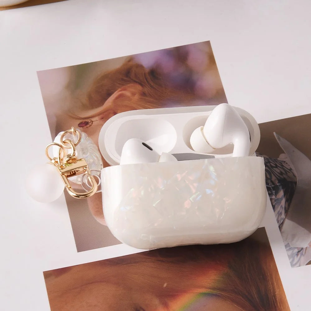 For AirPods Pro 2 Protective Case TPU Earphone Cover with Pearl and Seashell-Shaped Charm - Blue - 5