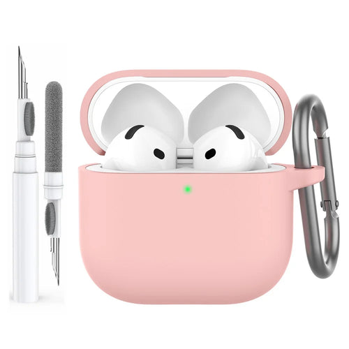 AHASTYLE WG163 For AirPods 4 Silicone Case Earphone Cover with Cleaning Pen Kit and Carabiner - Pink - 1