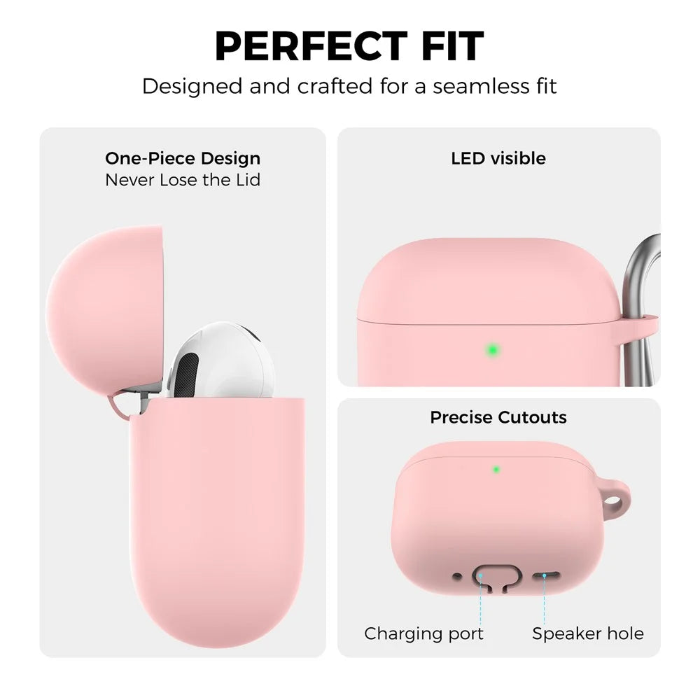AHASTYLE WG163 For AirPods 4 Silicone Case Earphone Cover with Carabiner - Pink - 3