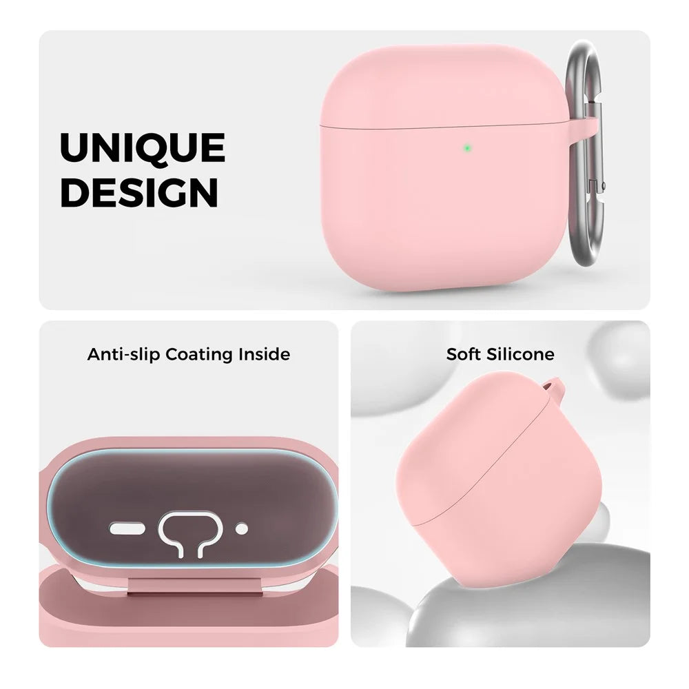 AHASTYLE WG163 For AirPods 4 Silicone Case Earphone Cover with Carabiner - Pink - 4