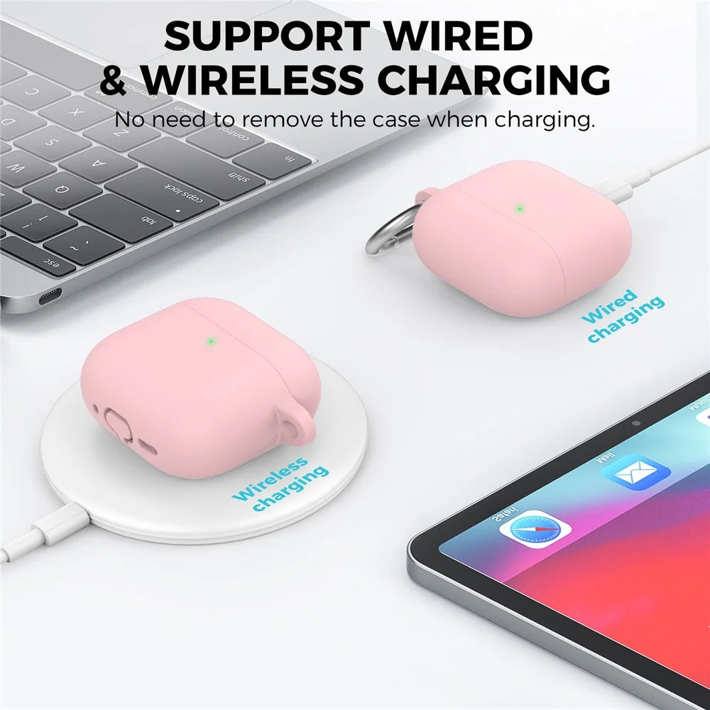 AHASTYLE WG163 For AirPods 4 Silicone Case Earphone Cover with Carabiner - Pink - 5