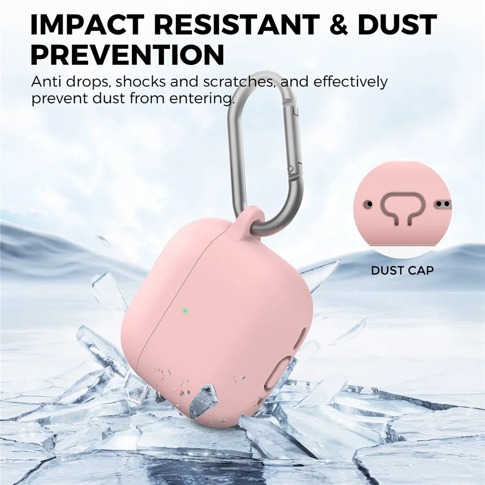 AHASTYLE WG163 For AirPods 4 Silicone Case Earphone Cover with Carabiner - Pink - 6