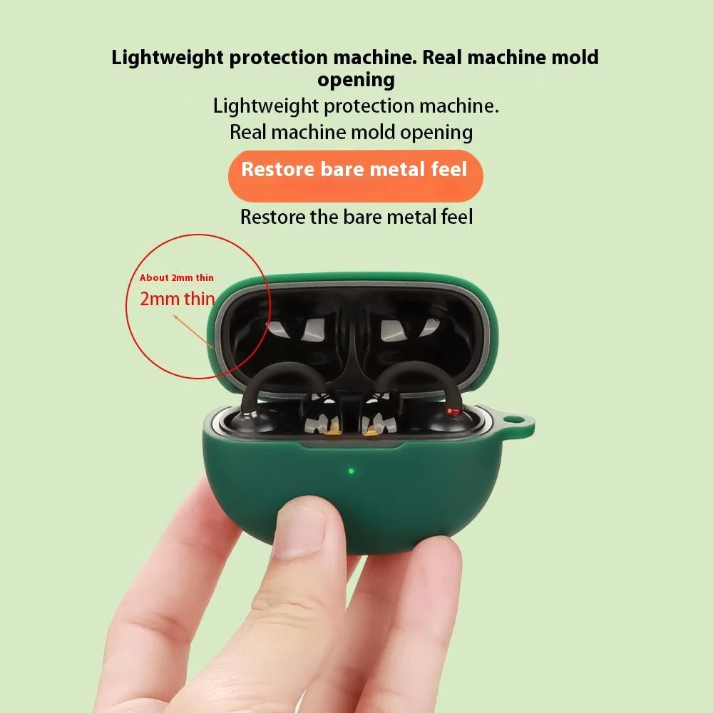 For Earfun Clip Protective Case Bluetooth-Compatible Earbuds Silicone Cover with Hook - Blackish Green - 2