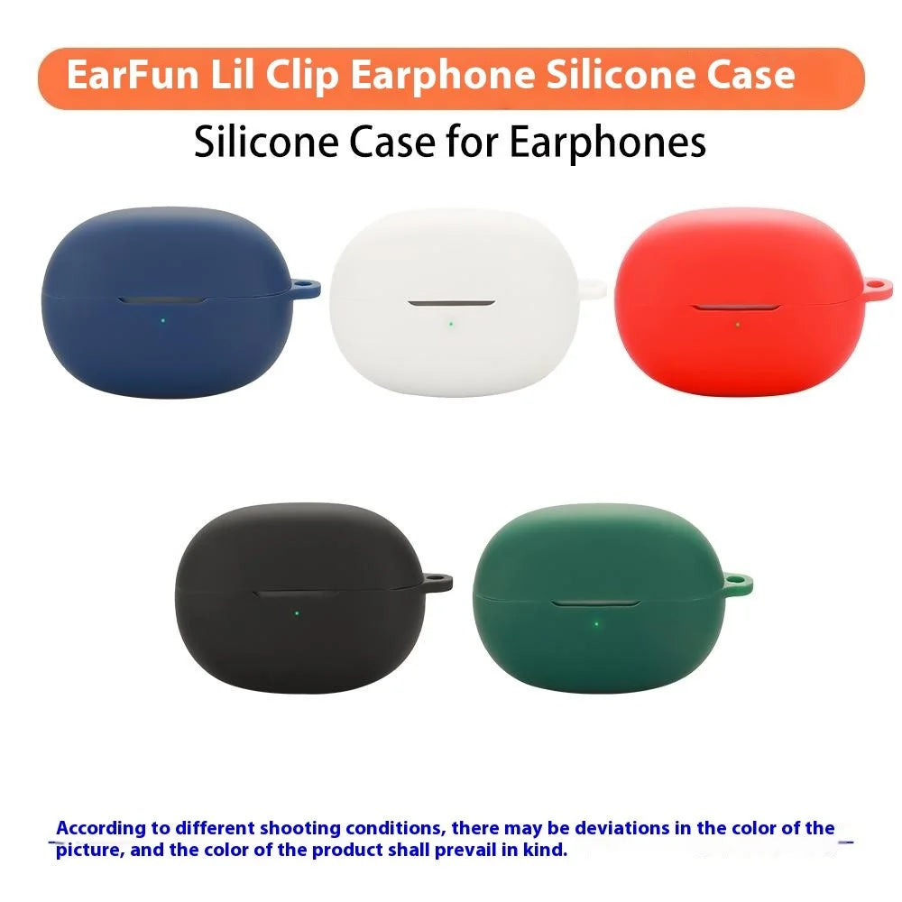 For Earfun Clip Protective Case Bluetooth-Compatible Earbuds Silicone Cover with Hook - Blackish Green - 3