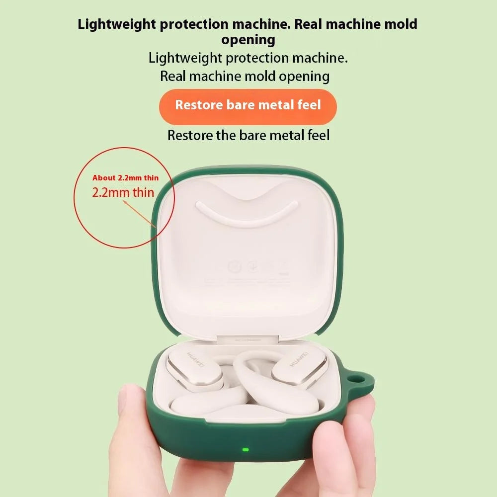 For Huawei FreeArc Protective Case Bluetooth-Compatible Earbuds Silicone Cover with Hook - Blackish Green - 2