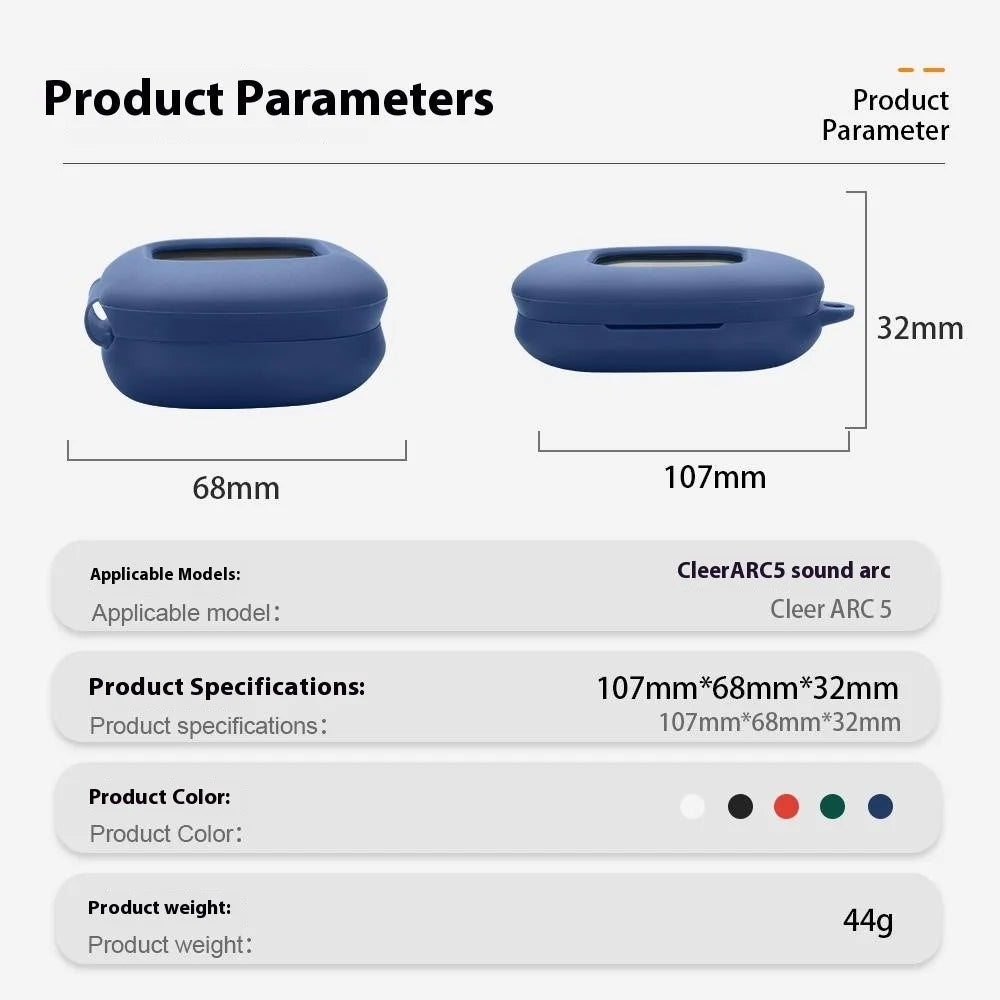 For Cleer ARC 5 Protective Case Bluetooth-Compatible Earbuds Silicone Cover with Hook - Dark Blue - 4