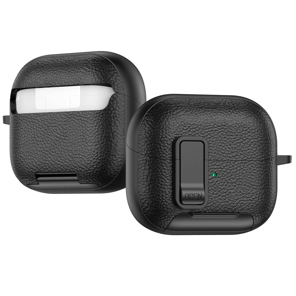 For Samsung Galaxy Buds3 Pro  /  Buds3 Protective Case with Stand Litchi Texture TPU + PC Earphone Cover with Lock and Carabiner - Black - 2