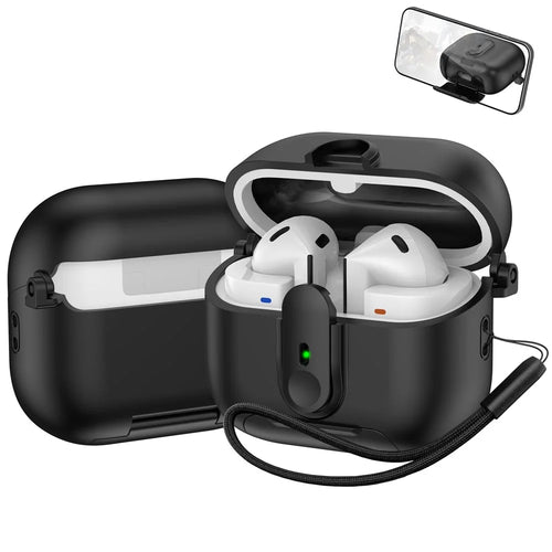 For Samsung Galaxy Buds3 Pro  /  Buds3 Case Switch Lock Earbuds Cover with Stand and Lanyard - Black - 1