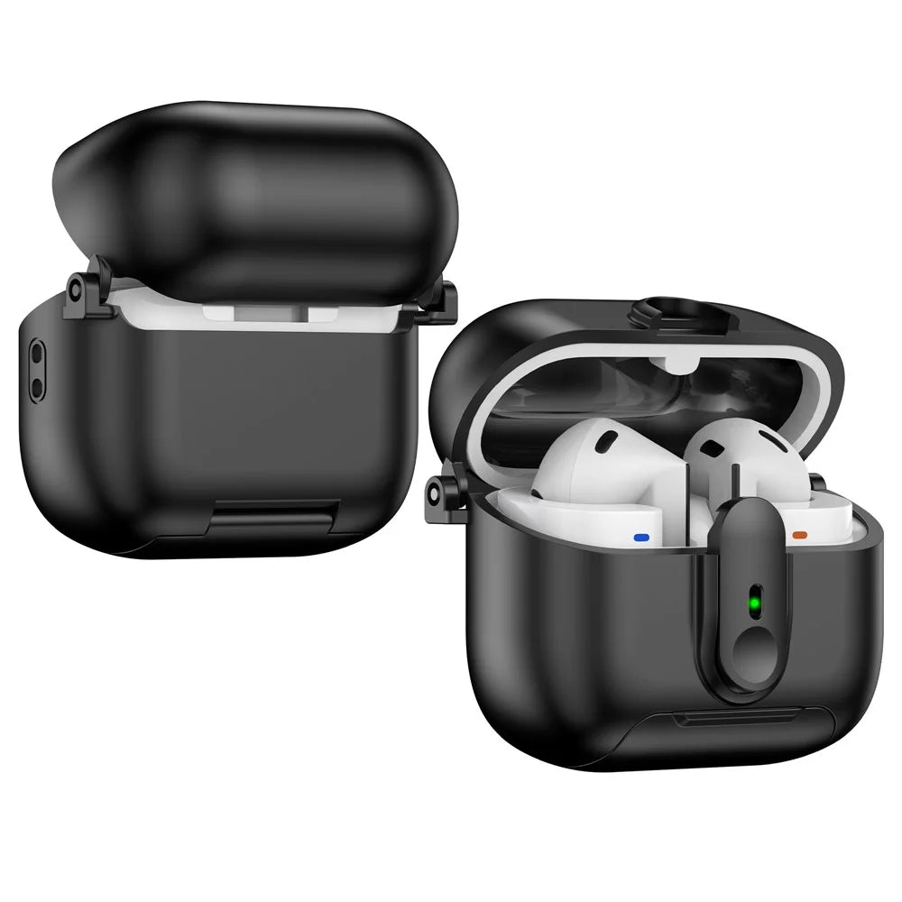 For Samsung Galaxy Buds3 Pro  /  Buds3 Case Switch Lock Earbuds Cover with Stand and Lanyard - Black - 2
