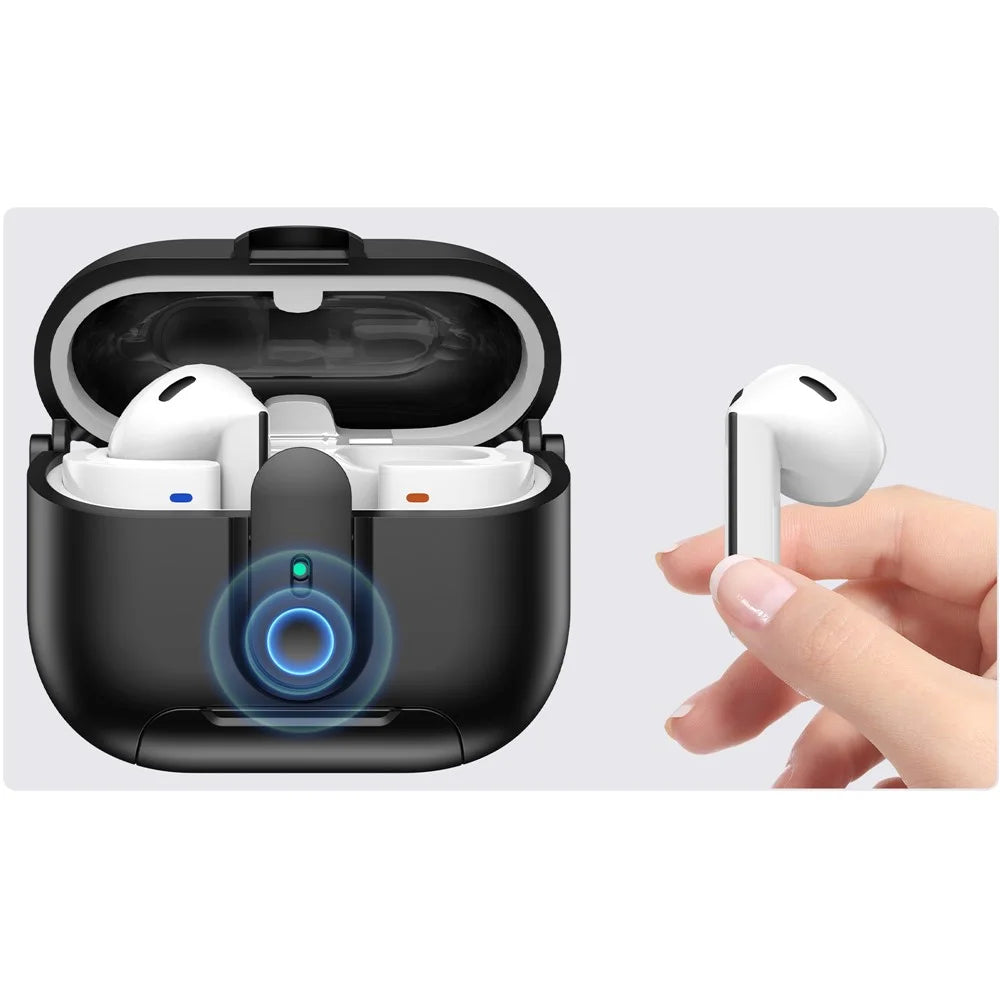 For Samsung Galaxy Buds3 Pro  /  Buds3 Case Switch Lock Earbuds Cover with Stand and Lanyard - Black - 5