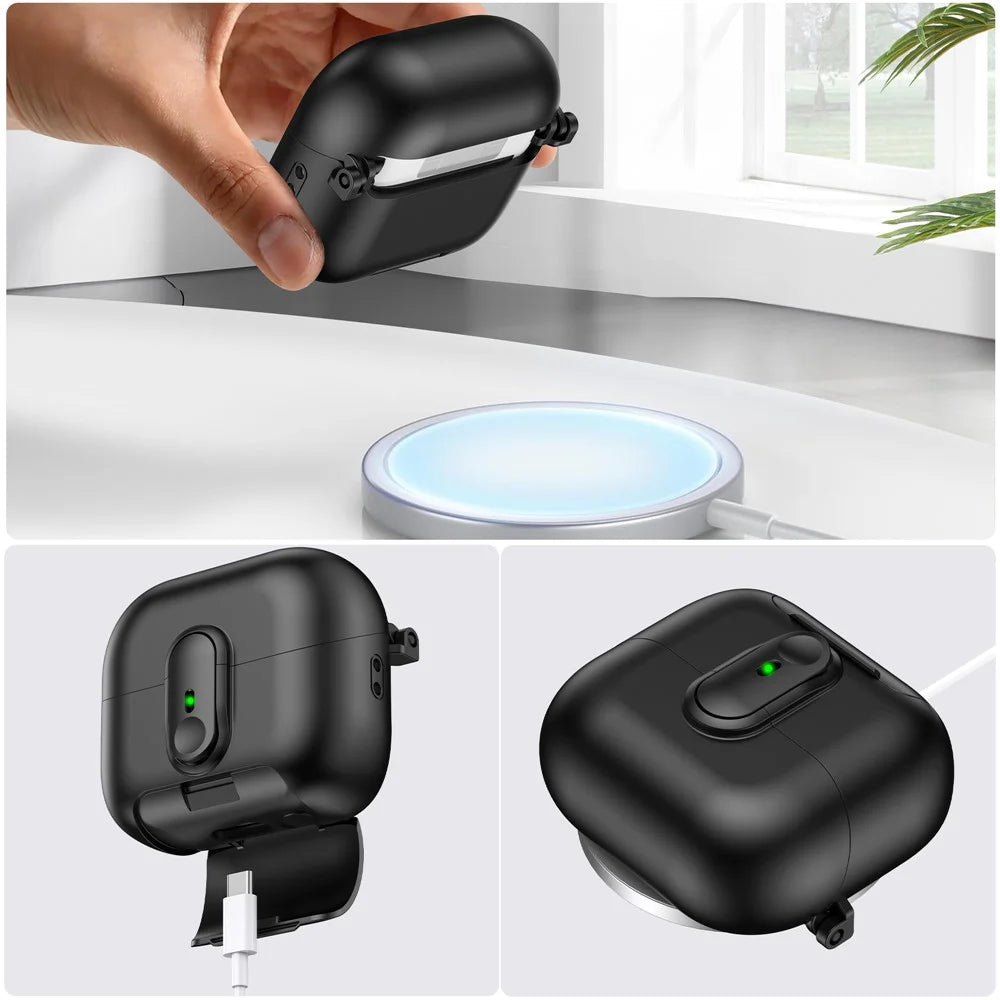 For Samsung Galaxy Buds3 Pro  /  Buds3 Case Switch Lock Earbuds Cover with Stand and Lanyard - Black - 6