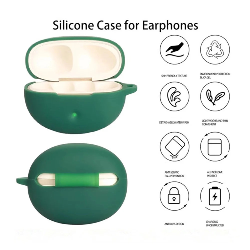 For QCY Crossky C50 Silicone Case Wireless Earphones Protective Cover with Anti-Lost Buckle - Blackish Green - 2