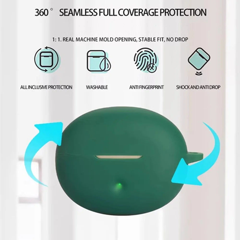 For QCY Crossky C50 Silicone Case Wireless Earphones Protective Cover with Anti-Lost Buckle - Blackish Green - 4