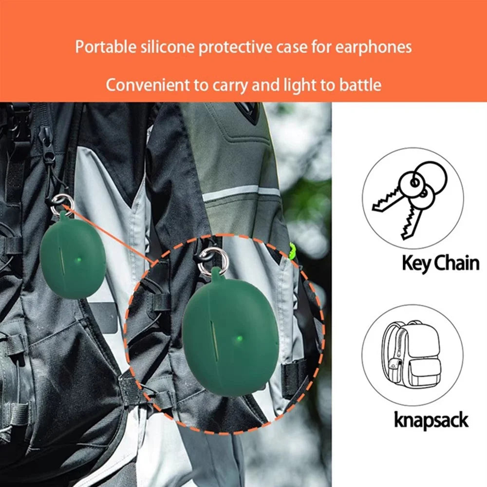 For QCY Crossky C50 Silicone Case Wireless Earphones Protective Cover with Anti-Lost Buckle - Blackish Green - 6