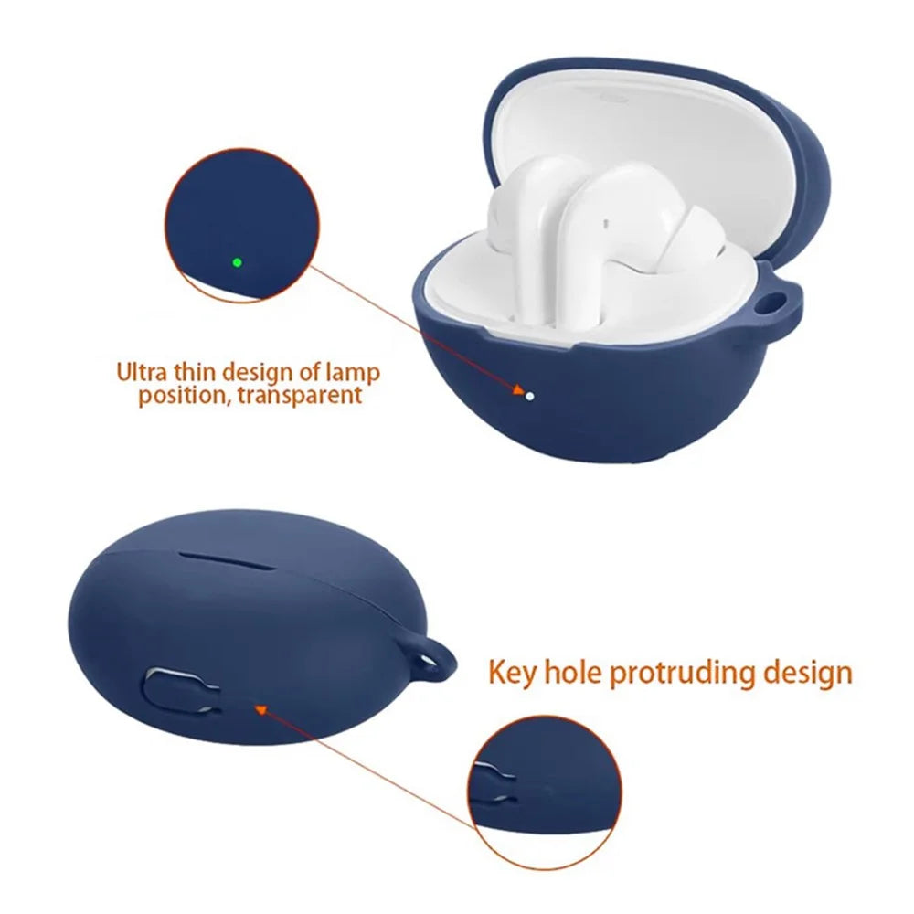 For Honor Earbuds 4i Silicone Case Wireless Earphones Protective Cover with Anti-Lost Buckle - Dark Blue - 4