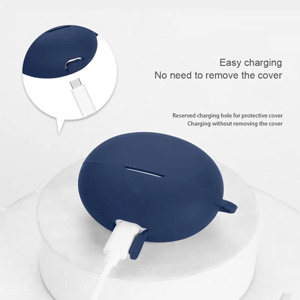 For Honor Earbuds 4i Silicone Case Wireless Earphones Protective Cover with Anti-Lost Buckle - Dark Blue - 5
