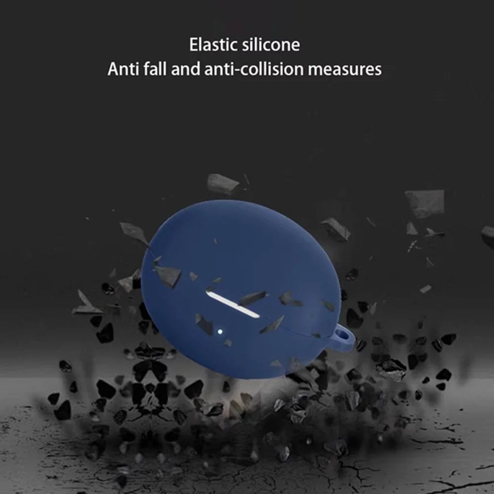 For Honor Earbuds 4i Silicone Case Wireless Earphones Protective Cover with Anti-Lost Buckle - Dark Blue - 7