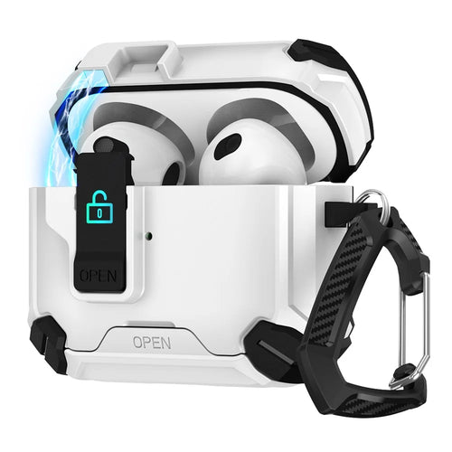 For Apple AirPods 3 Case TPU + PC Compatible with MagSafe Stand Earbuds Cover with Carabiner - Black  /  White - 1